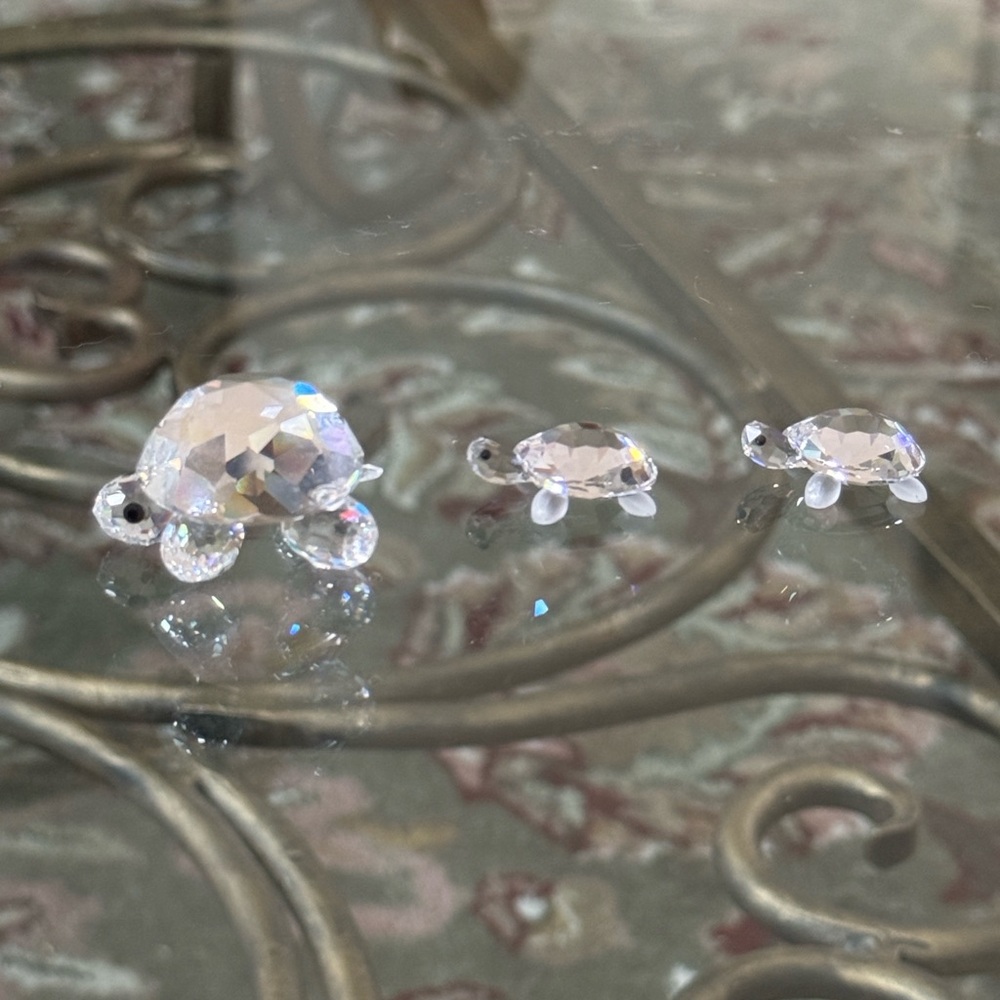 Vintage Swarovski Crystal Turtle Figurine Set 100% Authentic
